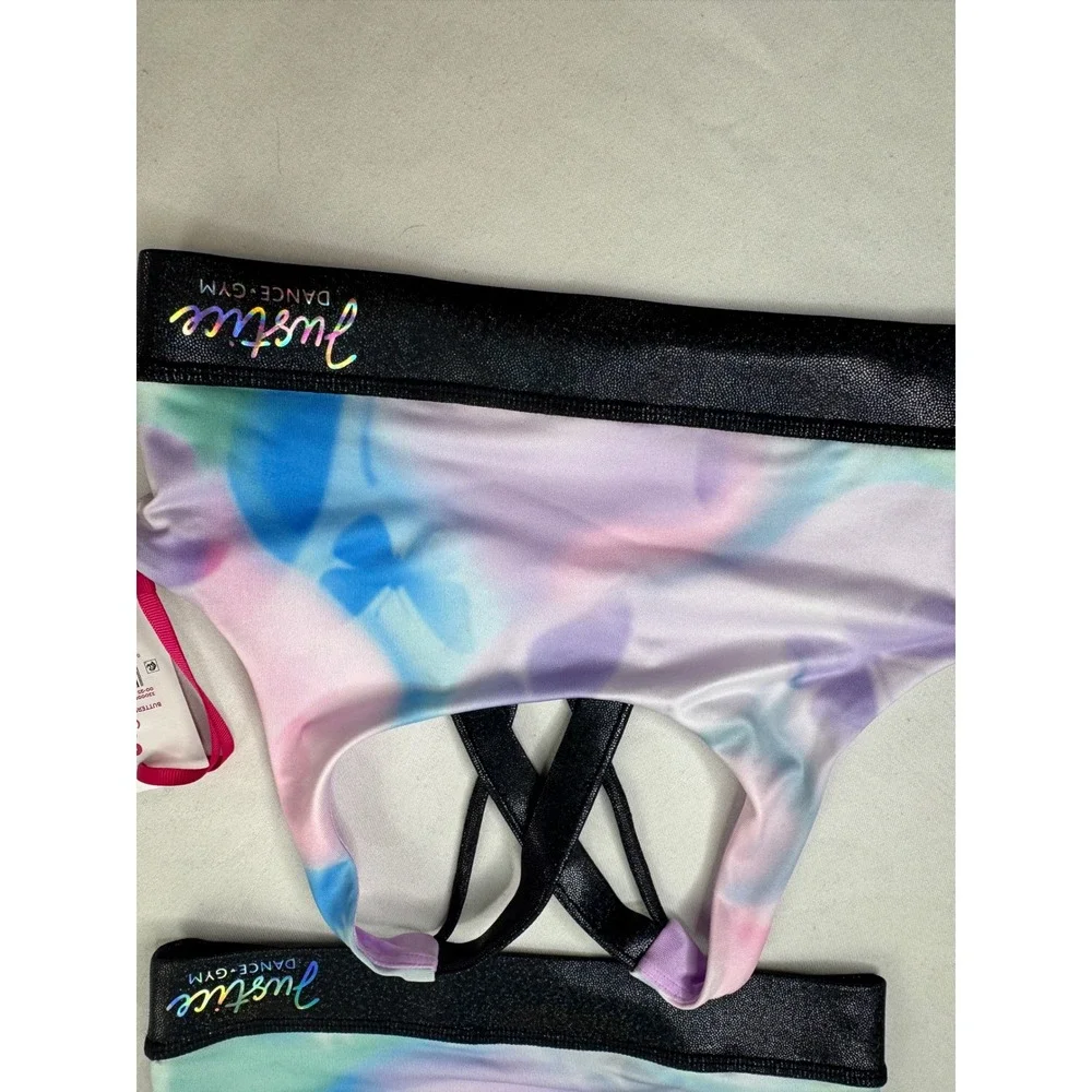 Justice Girls 2 Pack Butterfly Cloud Dye Sports Bras Size S 7/8 Dance Gym New‎